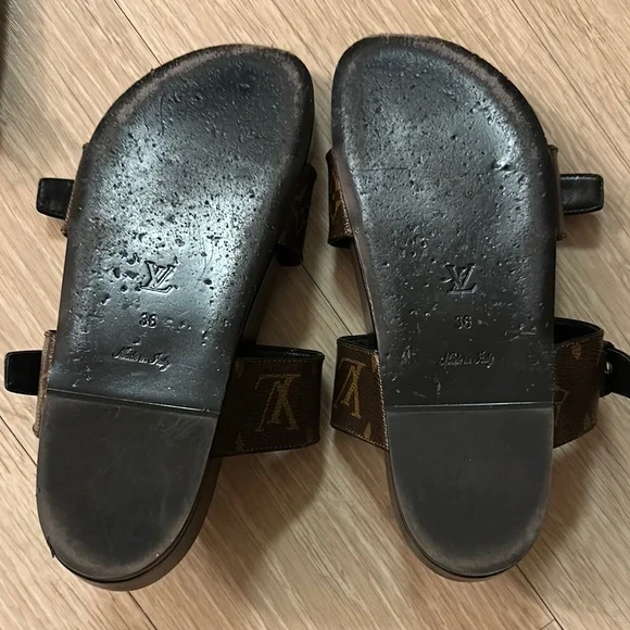 Louis Vuitton Black and Brown Monogram Sandals - Picture 4 of 5